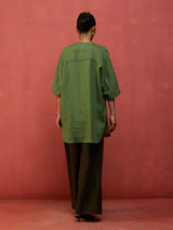 Sumire Curved Hem Linen Co-ord Set - Fern Green