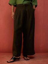 Mekko Pleated Linen Trousers - Olive Charcoal