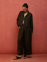 Nako Crop Linen Co-ord Set - Olive Charcoal