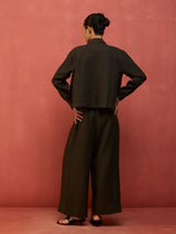 Nako Crop Linen Co-ord Set - Olive Charcoal