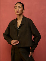 Nako Crop Linen Jacket - Olive Charcoal