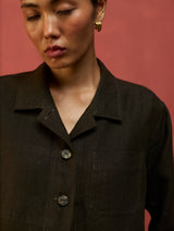 Nako Crop Linen Jacket - Olive Charcoal