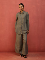 Kira Hand-Embroidered Linen Shirt - Grey