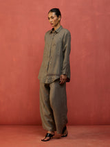 Kira Hand-Embroidered Linen Shirt - Grey