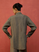 Kira Hand-Embroidered Linen Shirt - Grey