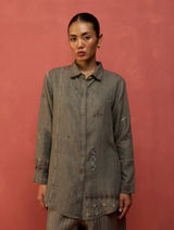 Kira Hand-Embroidered Linen Shirt - Grey