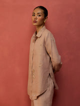 Kira Hand-Embroidered Linen Shirt - Dusty Rose