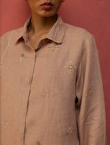 Kira Hand-Embroidered Linen Shirt - Dusty Rose