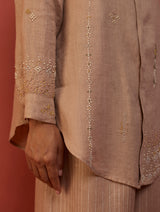 Kira Hand-Embroidered Linen Co-ord Set - Dusty Rose