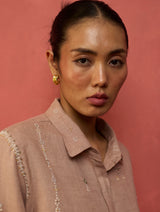Kira Hand-Embroidered Linen Shirt - Dusty Rose