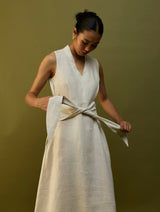 Tako Sleeveless Linen Knot Dress - Off White