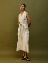 Tako Sleeveless Linen Knot Dress - Off White