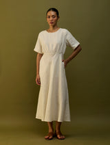 Fumi Bias Skirt Stripe Linen Dress - Off White
