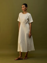 Fumi Bias Skirt Stripe Linen Dress - Off White