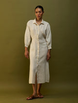 Masaru Buttoned Linen Dress - Off White