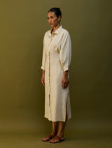 Masaru Buttoned Linen Dress - Off White