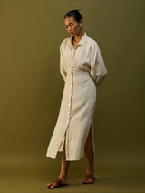Masaru Buttoned Linen Dress - Off White