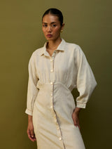 Masaru Buttoned Linen Dress - Off White