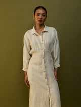 Masaru Buttoned Linen Dress - Off White