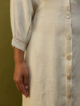 Masaru Buttoned Linen Dress - Off White