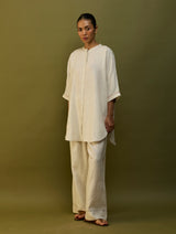 Sumire Curved Hem Linen Top - Off White