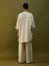Sumire Curved Hem Linen Top - Off White