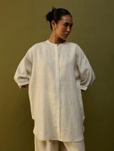 Sumire Curved Hem Linen Top - Off White