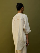 Sumire Curved Hem Linen Top - Off White