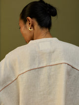 Sumire Curved Hem Linen Top - Off White