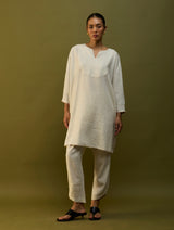 Etsu Yoke Linen Kurta Set - Off White