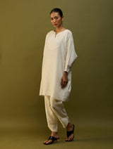 Etsu Yoke Linen Kurta Set - Off White