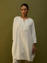 Etsu Yoke Linen Kurta Set - Off White