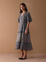 Issa Metallic Wrap Dress - Metallic Grey