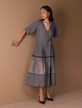 Issa Metallic Wrap Dress - Metallic Grey