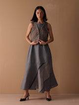 Riza Hand-Embroidered Vest - Metallic Grey