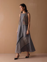 Riza Hand-Embroidered Vest - Metallic Grey