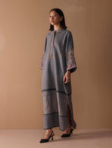 Afshan Hand-Embroidered Dress - Metallic Grey