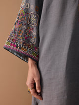 Afshan Hand-Embroidered Dress - Metallic Grey