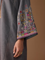 Afshan Hand-Embroidered Dress - Metallic Grey