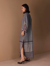 Afshan Hand-Embroidered Dress - Metallic Grey