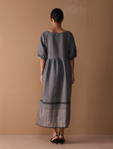 Mara Metallic Linen Gathered Dress - Metallic Grey