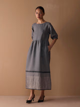 Mara Metallic Linen Gathered Dress - Metallic Grey