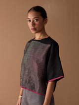 Ozra Cropped Linen Top - Metallic Black