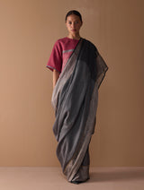 Zana Metallic Handloom Linen Saree - Metallic Grey