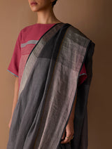 Zana Metallic Handloom Linen Saree - Metallic Grey
