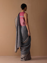 Zana Metallic Handloom Linen Saree - Metallic Grey