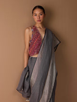 Zana Metallic Handloom Linen Saree - Metallic Grey
