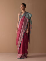 Zana Metallic Handloom Linen Saree - Metallic Crimson