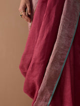 Zana Metallic Handloom Linen Saree - Metallic Crimson