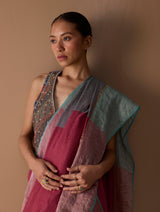 Zana Metallic Handloom Linen Saree - Metallic Crimson